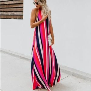 Monte Carlo Striped Halter Maxi Dress